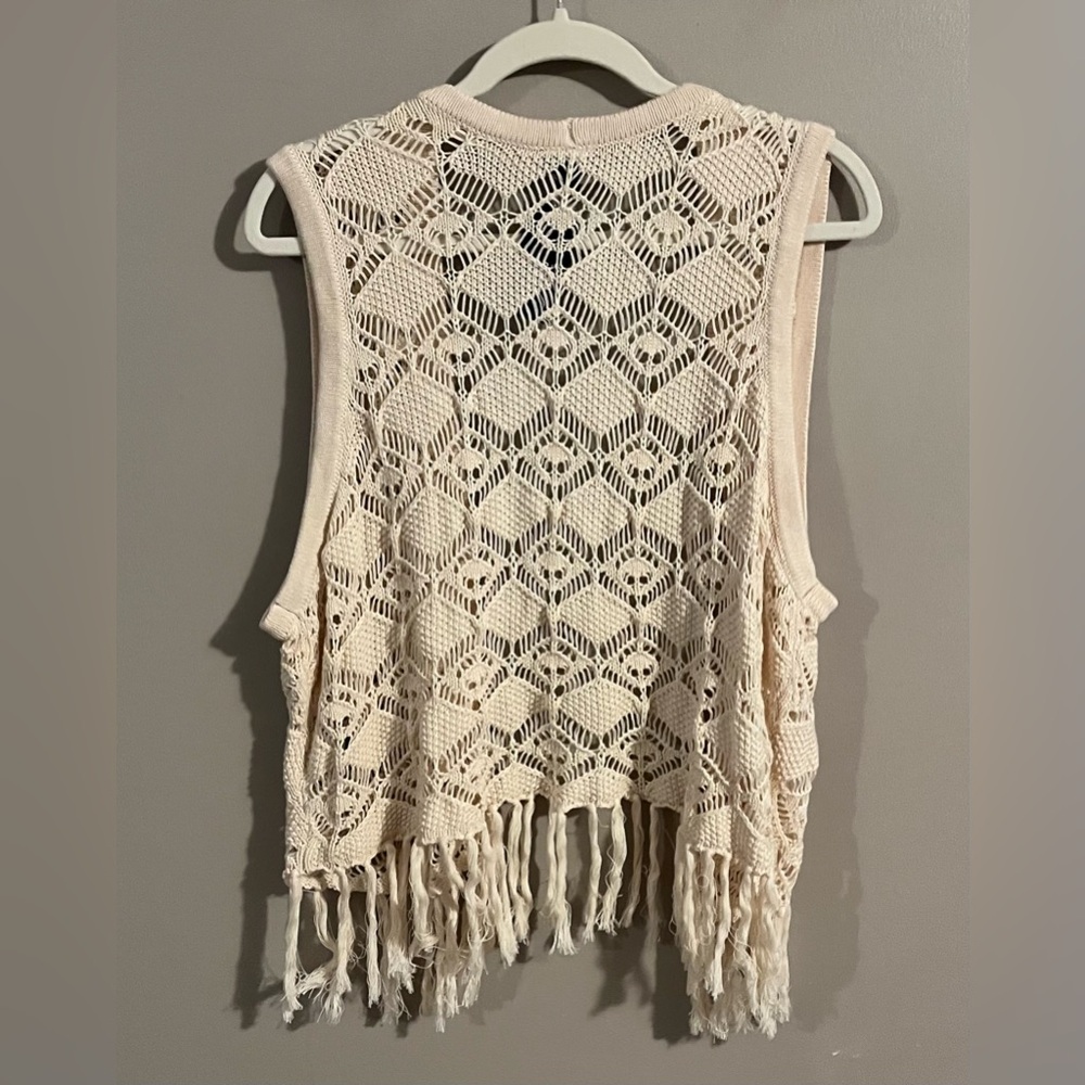 Torrid Cream Crochet Fringe Vest - Picture 7 of 7